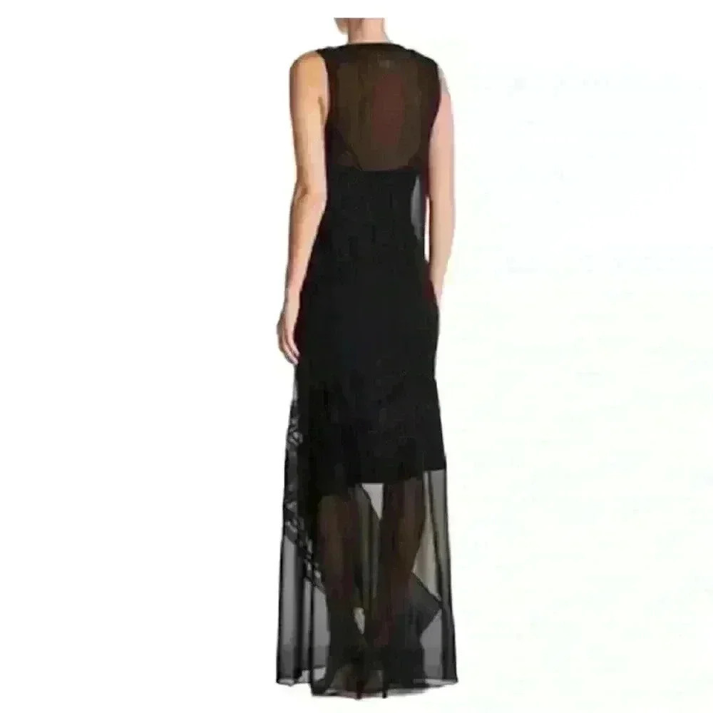 Haute Hippie Silk Sheer Maxi Dress Size XS Black Party Cocktail Elegant - Picture 2 of 15